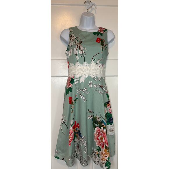 Homeyee‎ Mint Green Floral A Line Sleeveless Dress Size 4 Small - Picture 1 of 12